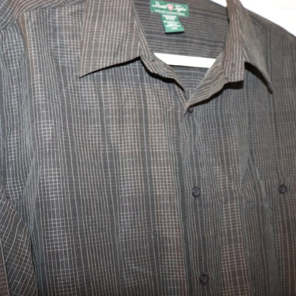 Gray plaid luxury microfiber button-down long sleeve shirt size XL David Taylor - Picture 1 of 7